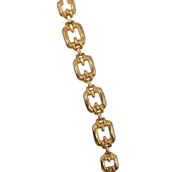 💫 Vintage Gold Tone Link Bracelet ✨ Chunky Textured Fold Over Clasp 7" - Picture 1 of 7